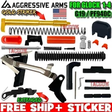 AGGRESSIVE ARMS USA Frame & Slide Parts Kit for GL0CK 19 GEN 1-3 w/ GOLD STRIKER