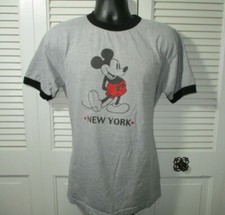 Disney Store Mickey Mouse "New York" Gray Black Ringer T-Shirt Size L