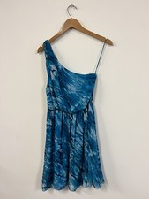 Alice and Olivia Blue Watercolor Printed One Shoulder Silk Dress Size Medium