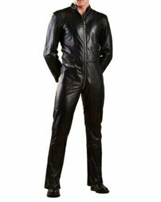 Genuine Sheep Leather Mens Jumpsuit - Soft Black Catsuit Zipper Overall Bodysuit