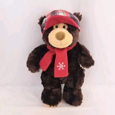 Hugfun International Red Brown Hat Scarf Plaid Snowflake Teddy Bear Plush