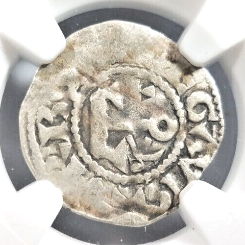 Gien Geoffrey Anjou NGC VF20 France Silver Denier Knight Templar Crusader Cross-image