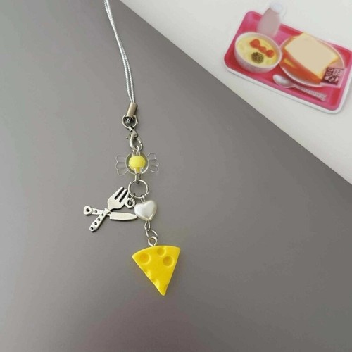 3D Cheese Keychain Pendant Cute Cartoon Heart Beaded Phone Charm Key Rings Gift - Picture 4 of 10