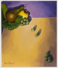 June Bevan (b.1927) - 20th Century Acrylic, Pear, Golden Delicious & Grapes