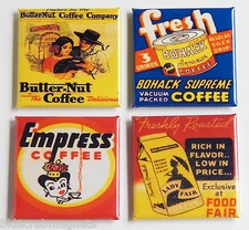 Old Time Coffee FRIDGE MAGNET Set (2 x 2 inches each) sign advertisement