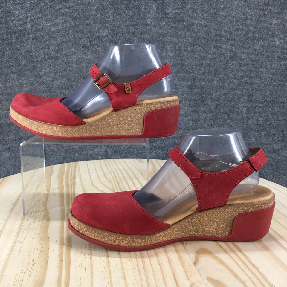 Женские сандалии El Naturalista 41 лист на танкетке с ремешком на лодыжке красные кожаные пробковые N5001 - Изображение 2 из 4