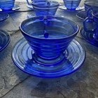Set Of 9 VTG Hazel Atlas Moderntone Cobalt Blue Depression Glass Cup & Saucer