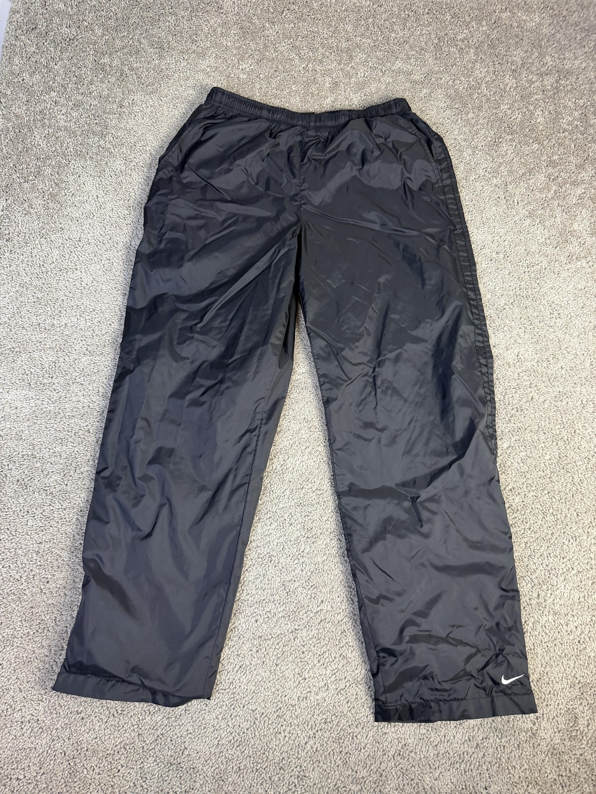 Vintage Nike Track Pants Mens Large Black Warm Up Lined Taffeta Ankle Swoosh Y2K