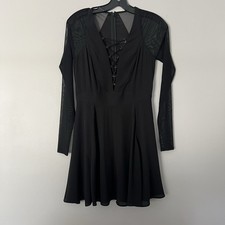 Express Women’s Size 2 Black Lace Up Front Babydoll Dress Whimsical Sheer Lined