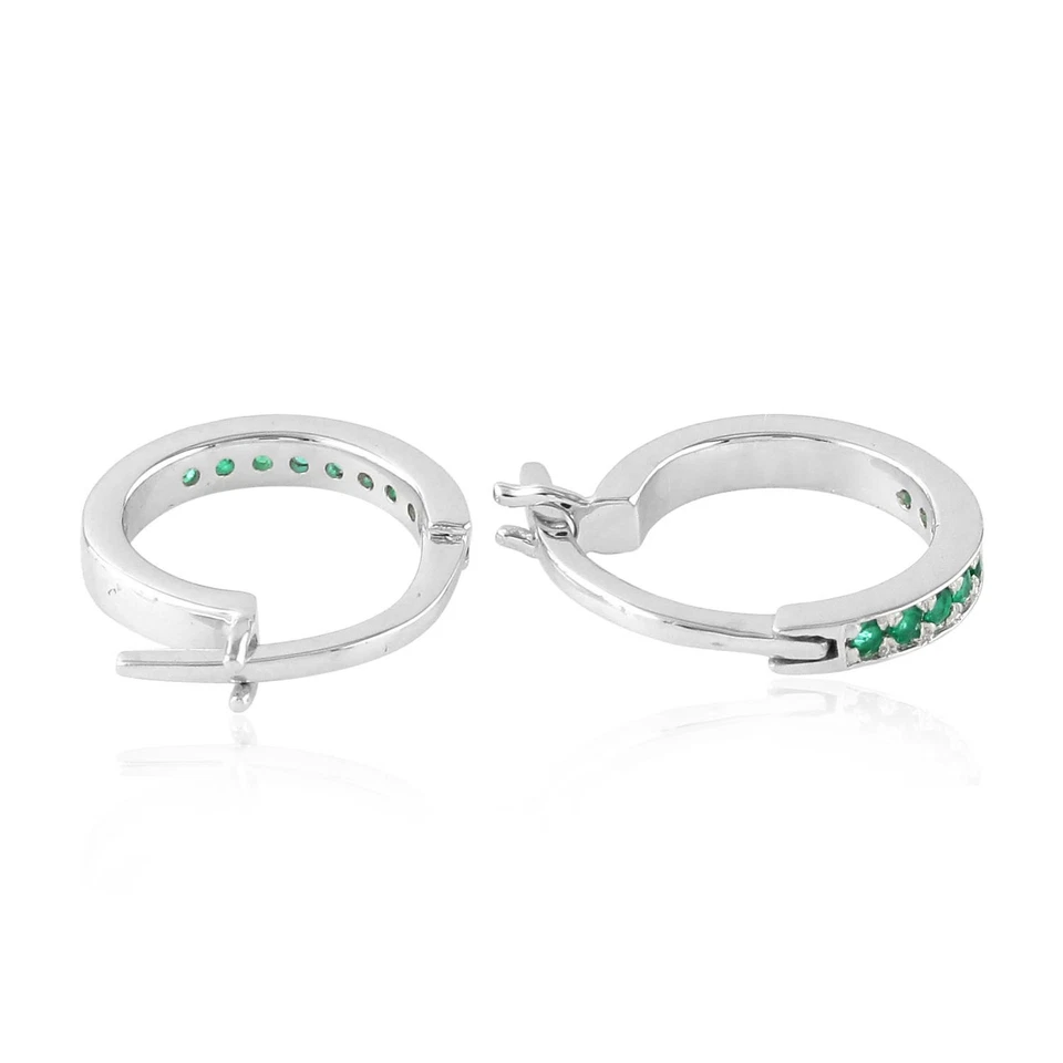 Pendientes de aro de esmeralda para mujer pendientes de oro blanco de 18k joyería fina Foto 3 de 4