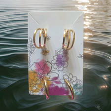 2 Pairs Gold Tone Metal Round Hoop Earrings S...