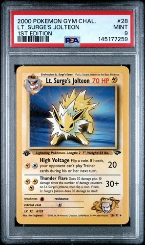 2000 POKEMON GYM CHALLENGE 1ST EDITION #28 LT. SURGE'S JOLTEON PSA 9