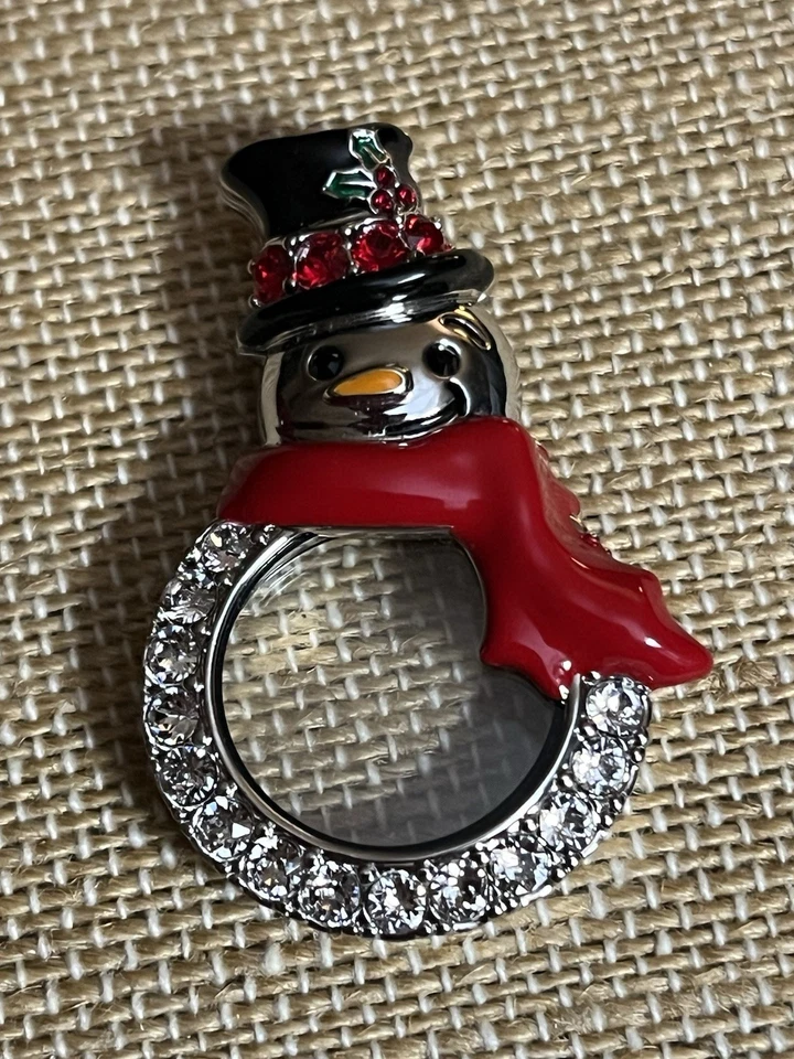 Origami Owl plata muñeco de nieve medallón vivo con bufanda roja-sombrero negro LK1090 Añadir dijes Foto 2 de 4