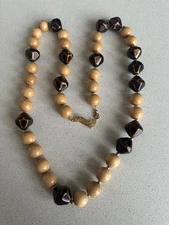 Vintage Yves Saint Laurent Brown Resin & Wood Bead Necklace 38" Gold-tone