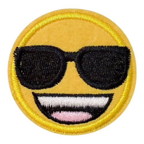 Vintage Felt Cool Sunglasses Face Smiley Emoji Patch. Embroidered. Iron On 2"x2"