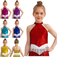 Girls Dance Top Stage Performance Jazz Dance Competitions Glittery Tassle Kids
