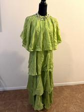 Sunfere Women's Green Solid Maxi Dress High Neck Short Sleeve Ruffle M