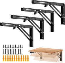 4 Pack 14 Inch Shelf Brackets, Matte Black Folding