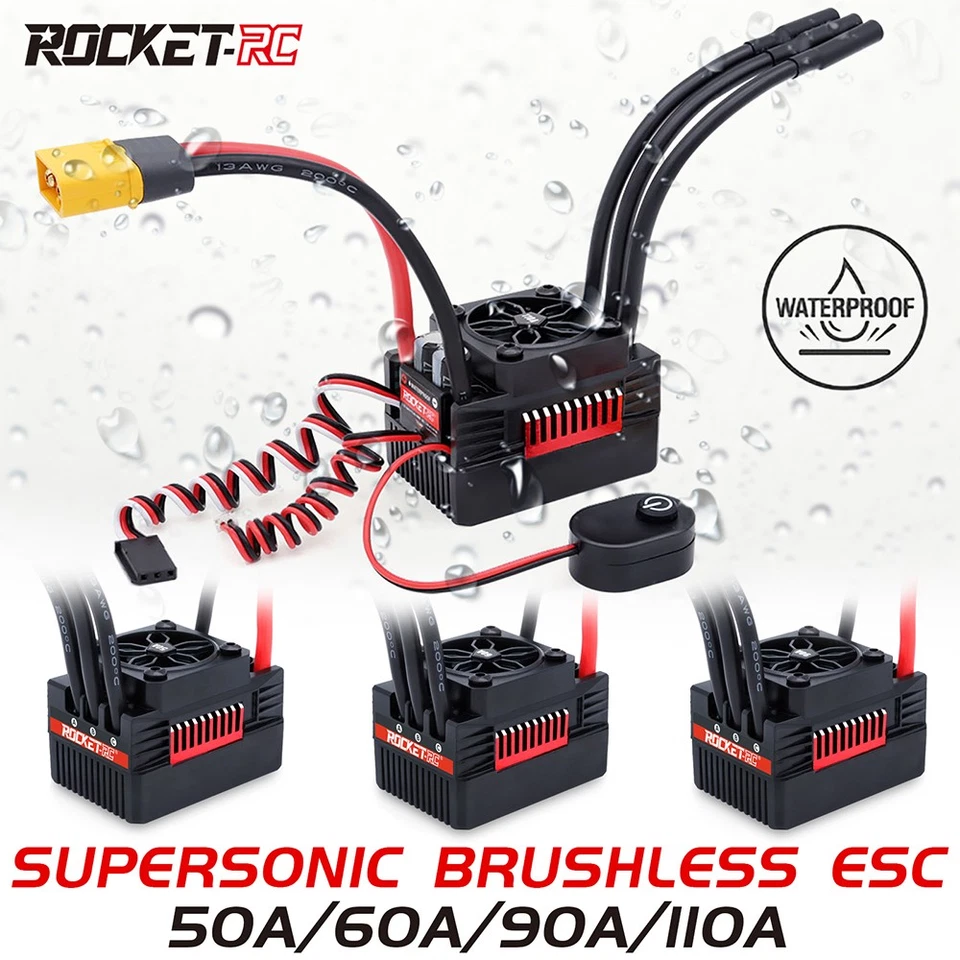Rocket-V2 50A 60A 90A 110A Brushless ESC Waterproof 6A BEC for 1:10 RC Car Model - Image 3 of 4