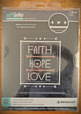 Zweigart Artiste FAITH HOPE LOVE Arrows Black Stamped Counted Cross Stitch Kit
