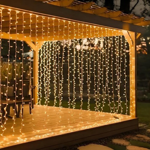 3X3M Led Lichtervorhang Mit 300 Leds, Warmweiß, Wasserdicht, Usb, 8 Modi, Timer-image
