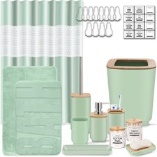 Bathroom Accessories Set,Green Bathroom Set,24 Pieces Bathroom Accessory Set ...