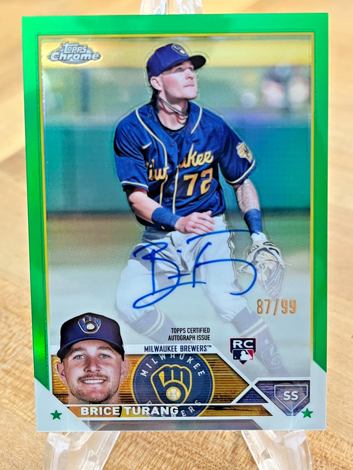 2023 Topps Chrome Green Refractor Brice Turang Auto RC Autograph Rookie /99 SP