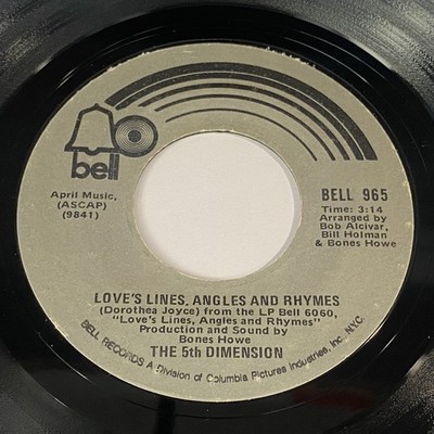 The 5th Dimension: Love's Lines Angles And Rhymes 45 - Pop