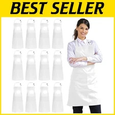 Adjustable Cotton Bib Apron 12 Pack for BBQ, Chef, Kitchen