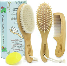 Bamboo Baby Brush Comb Set Newborn Grooming Kit with Soft Goat Hair Brush