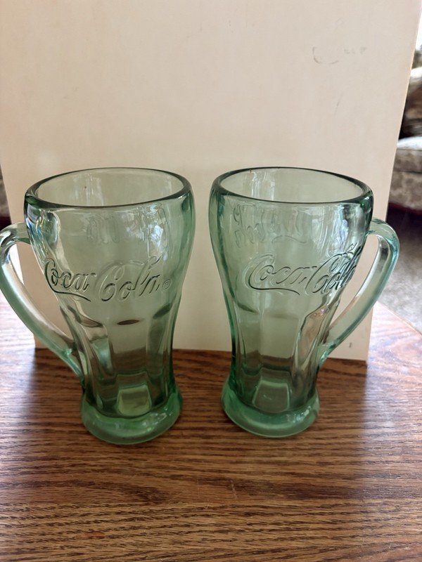 Vintage Thick Green Glass Coca-Cola Glasses Mugs