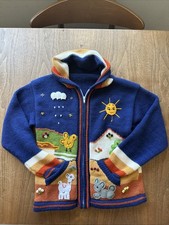 Handmade Alpaca wool Knitted Hoodie With Embroidery - Kids 8-10 Ski Sweater Peru