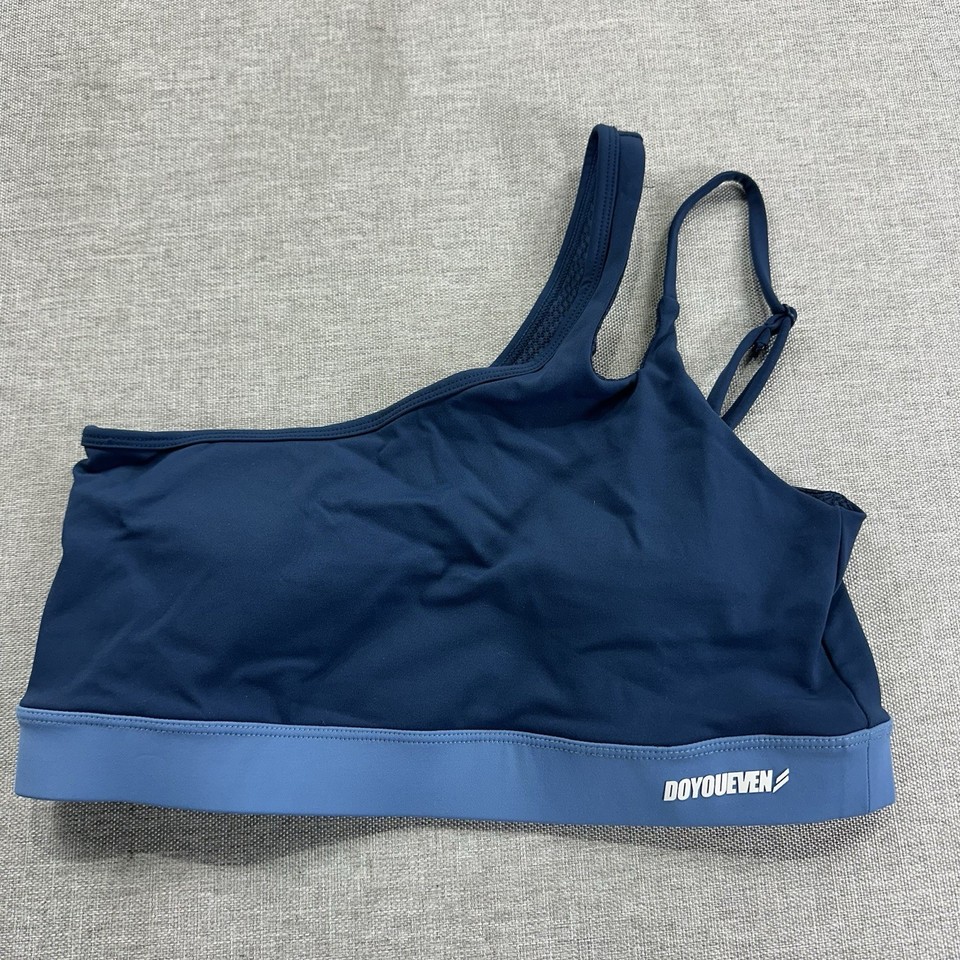 Do You Even Sports Bra Women Medium Blue Asymmetrical One Shoulder Padded Gym