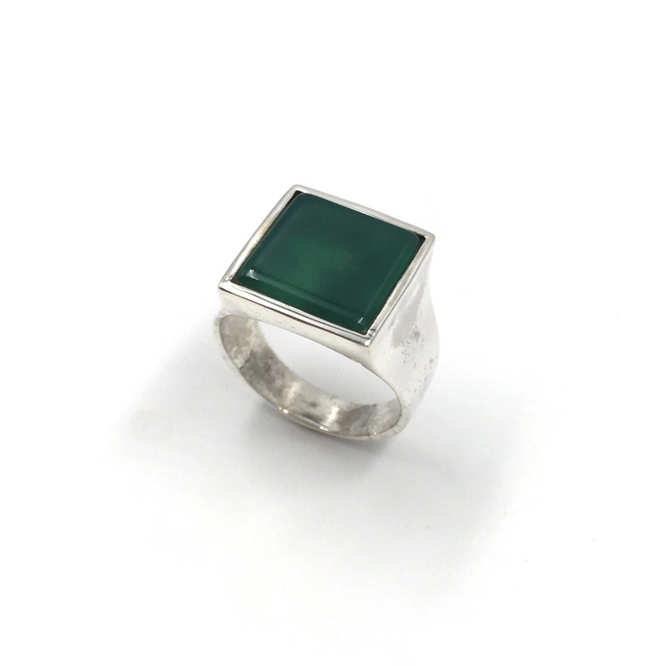 Anillo de plata 925 ónix verde anillo de sello clásico joyería anillo de... - Imagen 2 de 4