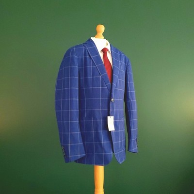 Hackett London Wool Blazer Jacket Mens 38R Regular Fit Blue Check Sport Coat