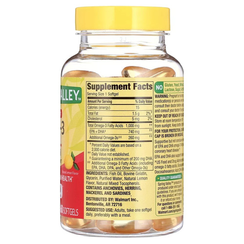 Spring Valley Omega-3 Fish Oil, Dietary Supplement Softgels, 1000 mg, 60 Count - Picture 2 of 2