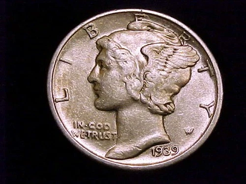 1939-D Mercury Dime, Extra Fine grade