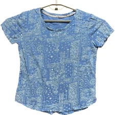 Style co Shirt Womens Size S Blue Paisley Cotton Modal Short Sleeve Boho Paisley