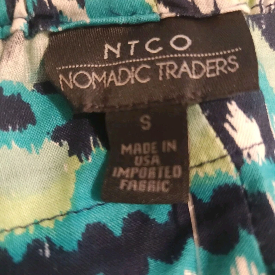 Pantalones NTCO Nomadic Traders Boho Geo Métrico Verde Azul Talla S Foto 3 de 4