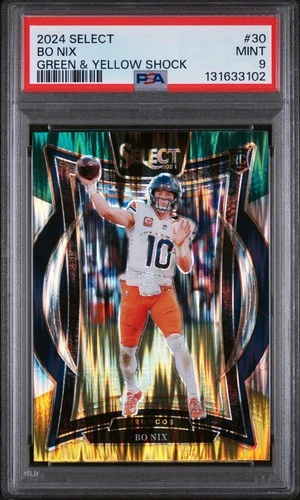 2024 PANINI SELECT GREEN & YELLOW SHOCK #30 BO NIX ROOKIE RC PSA 9