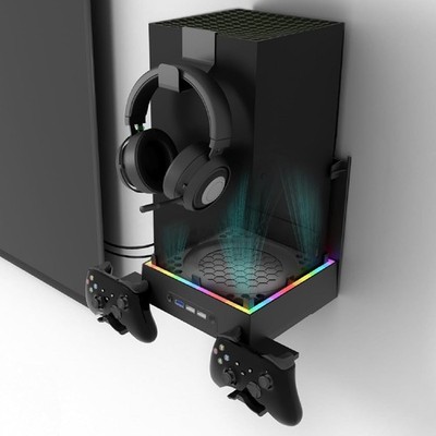 ''For Xbox Series X Wall Mount Cooling Stand RGB Lights 3-Speed Fan USB Hub Holde