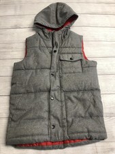 Old Navy Vest Youth XL 14-16 Gray Hooded Puffer Red Lining Zip Snap Pockets