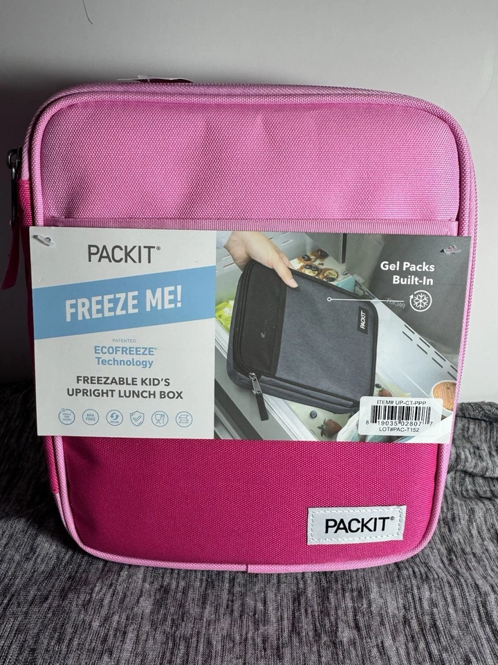 Fiambrera congelable aislada PackIt Soft Shell rosa niños almuerzo vertical Foto 2 de 4