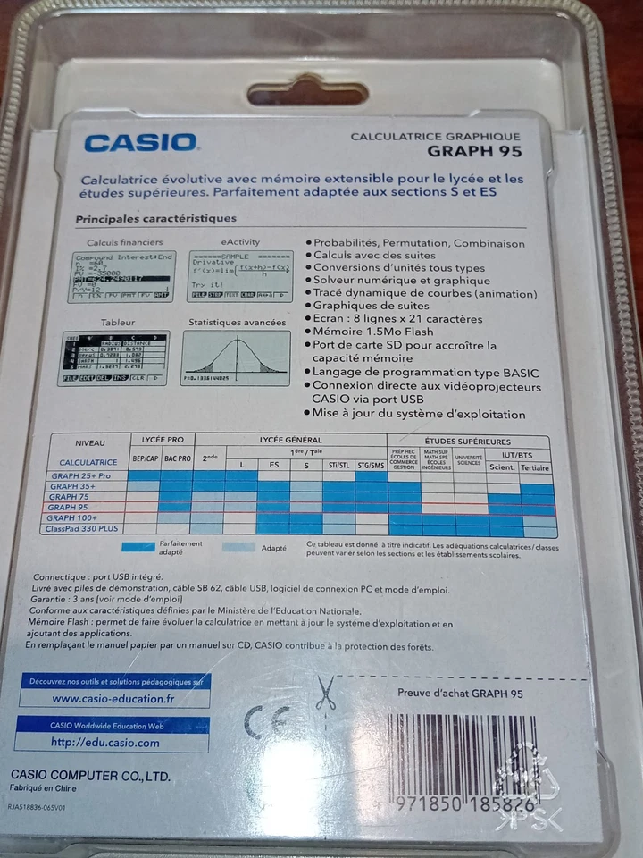 Calculatrice CASIO GRAPH 95 pour lycée et études Supérieures  - Photo 4/4