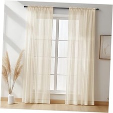 Natural Sheer Curtains 96 Inches Long, 2 Panel 52"W x 96"L Pack of 2 Linen