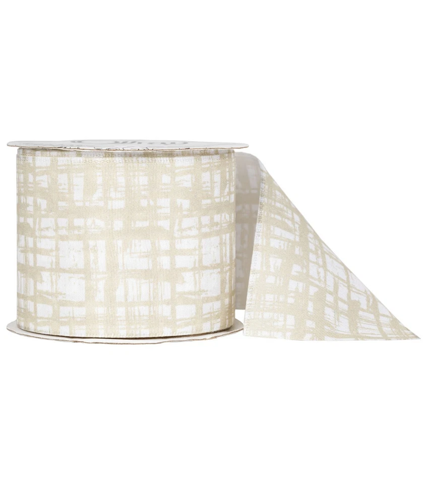 Offray 2.25" x 9' Tan & White Plaid Single Faced Satin Ribbon Lot Of 3 - Image 2 of 3