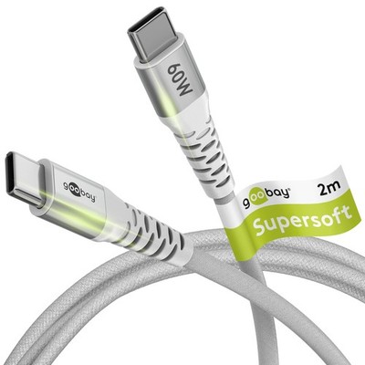 Goobay 70194 Schnellladekabel USB C 60W 20V / 2m / Extrem robustes Textilkabel /