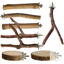8 Pack Natural Wood Bird Perches, Parrot Perch Stand Bird Cage Accessories for B