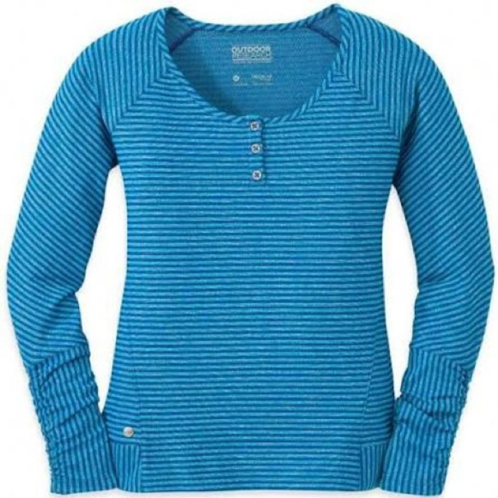 Outdoor Research Women's Teal Blue Striped Hiking Henley Long Sleeve Size Small