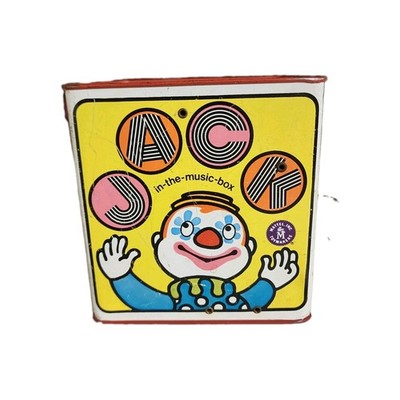 Vintage 1960s Mattel Jack in the Box Tin Musical Clown Toy Works Pop Goes Weasel